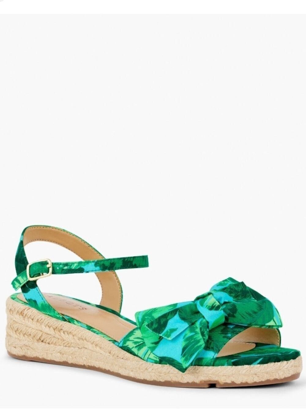 Pamela Bow Canvas Espadrille Wedges- Isle Fronds, Size 10M